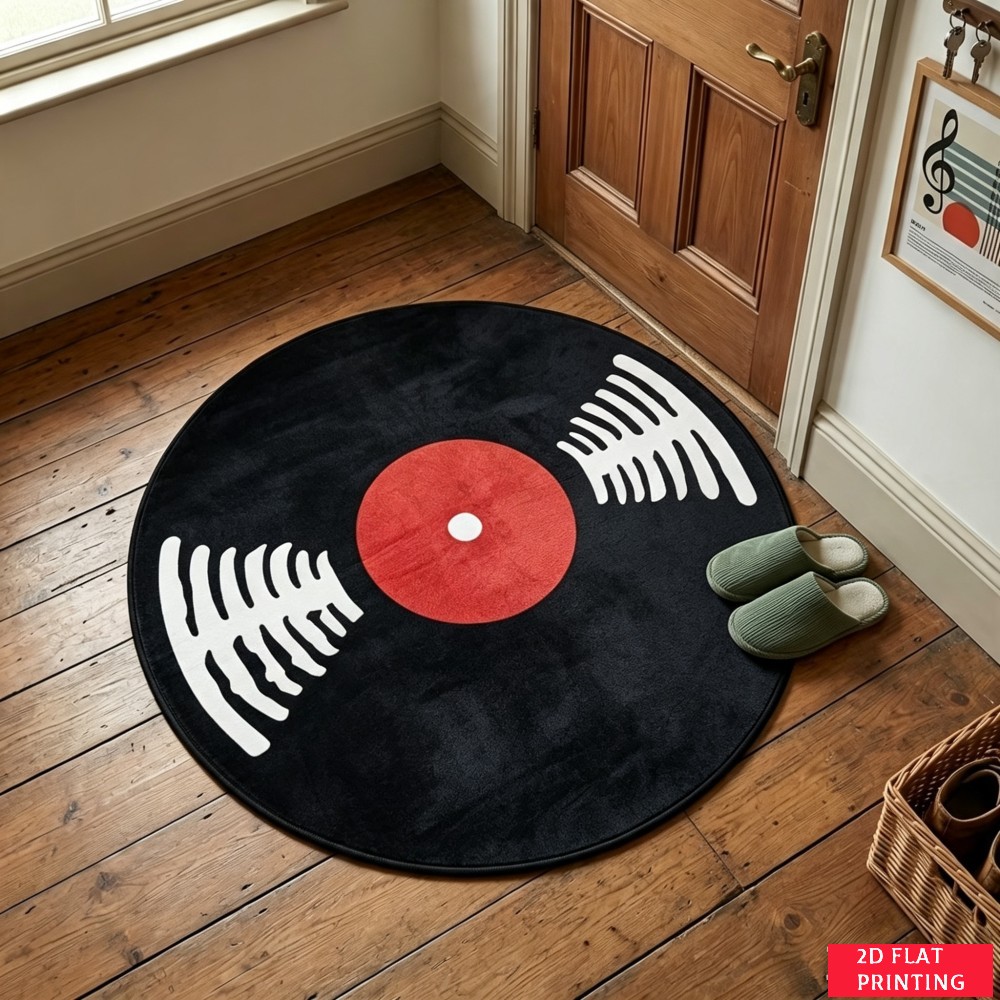 Audio Vibes Music - Tappeto Rotondo in Vinile Nero Stile